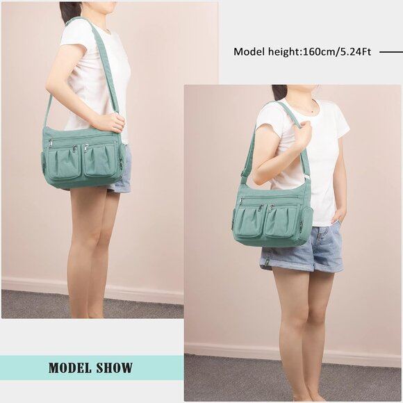 Women Light Green-Nylon Water Resistant Anti Theft Travel Crossbody Shoulder Bag - Picture 2 of 6